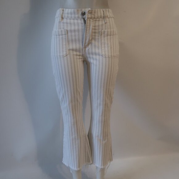 Womens Frame Courtyard LBCFRA009S Beige White Bardot Kick Flare Denim Jean 28 - Picture 6 of 11